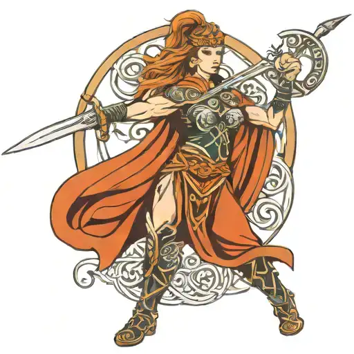 Female Celtic Warrior Wielding A Sword