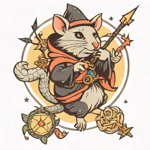 A Witchy Possum Holding A Magic Wand Surrounded By Mystical Symbols