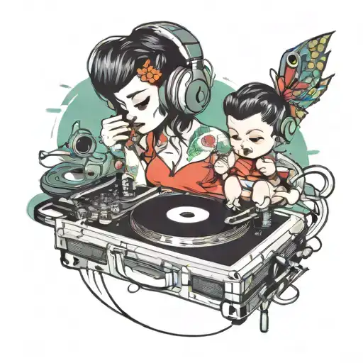 Dj Turntables And Baby Girl