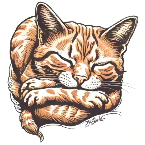 Orange Tabby Cat Sleeping Curled Up On Its Paws With A Very Relaxed Expression