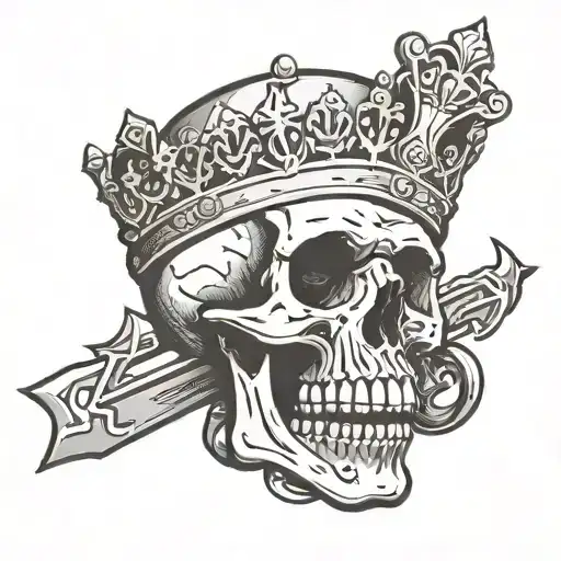 Skull With Knife Through Head Wearing Crown