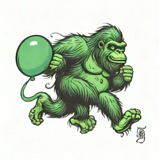 Bigfoot Holding A Green Balloon