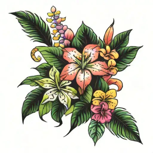 Beautiful Lots Of Tropical Colourful Flowers