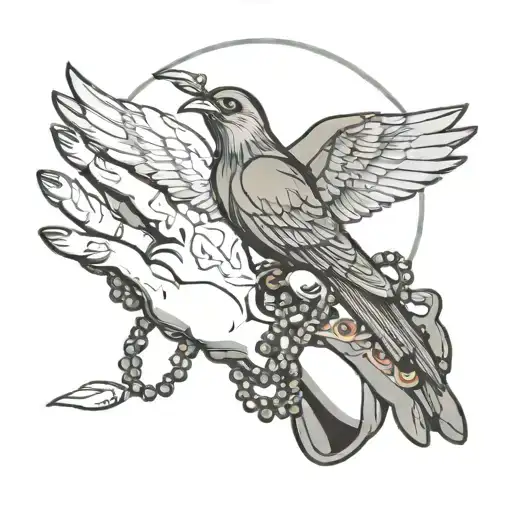 Prayer Hands With Beads Wrapped With Bird And Logo