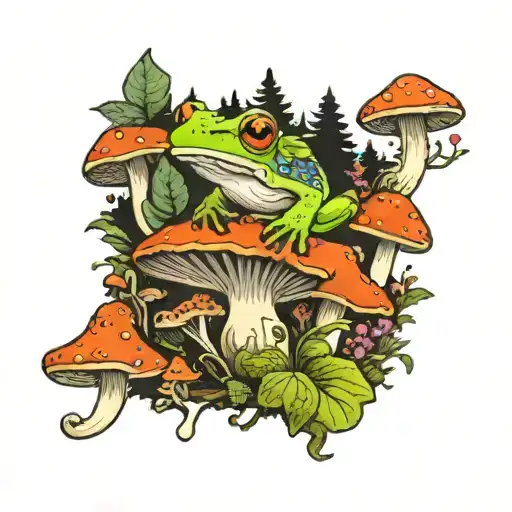 Psychedelic Mushroom Forest With Dart Frog