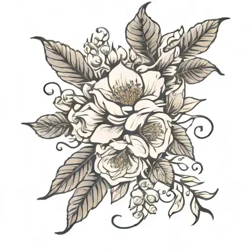 Long Tattoo On Hand With Leaves And Aesthetic Flowers