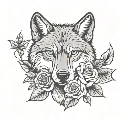 Grey Wolf And Rose