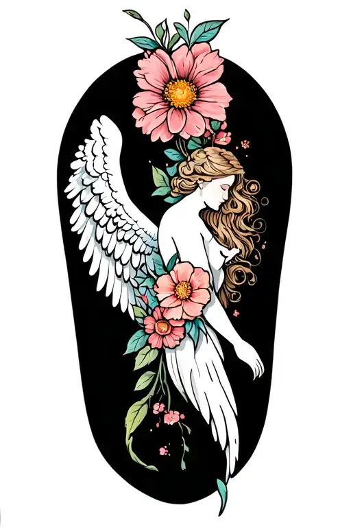 Angel Wings With Flowers Growing