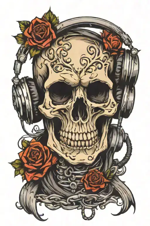 Spooky Skull Wearing Headphones