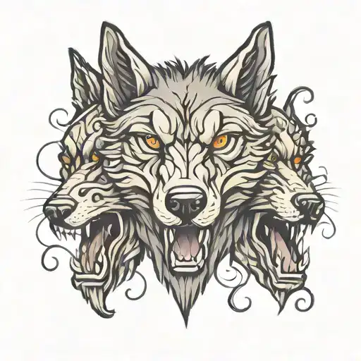 Three Headed Wolf Face
