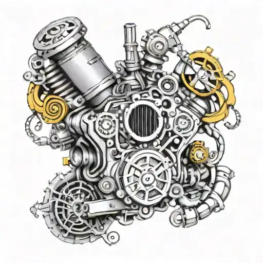 An Intricate Design Of A Honda S2000 Engine Intertwined With Musical Elements And Star Motifs