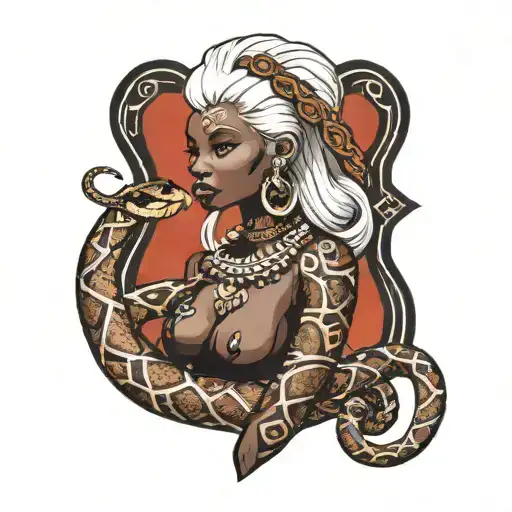 African Snake Woman With White Hair And White Tail