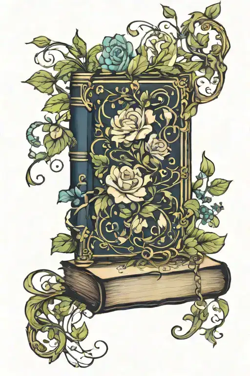 A Book With Flowers And Vines Coming Out Of It