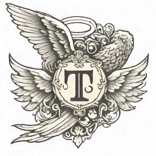 Letter T With Angel Wings