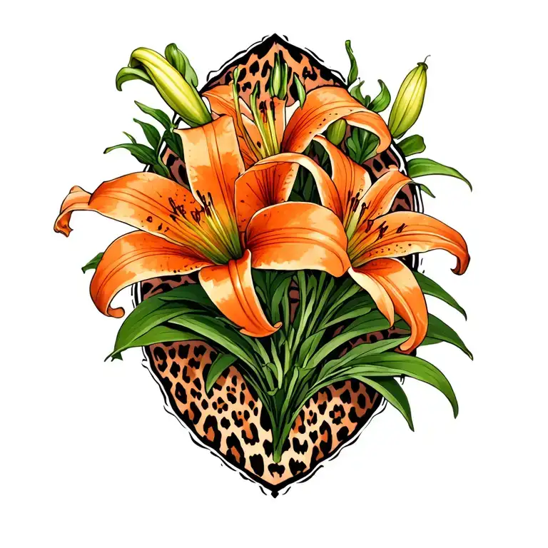 Orange Lillies With Leopard Print Surrounded