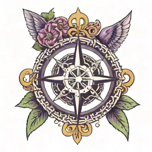 Violet Featuring A Compass With A Celtic Not At Its Center And An Ankh