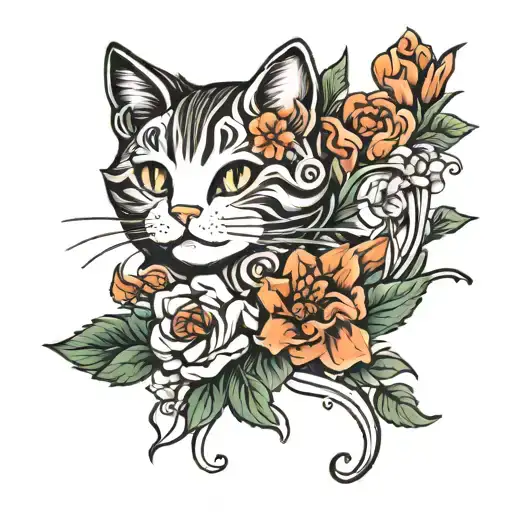 Flowers With Leaves And Lines That Curl Cat Both