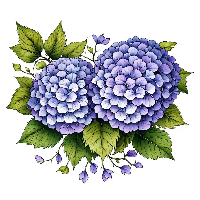 Purple Hydrangea With Vines And Petals Flowing