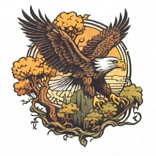 Eagle Flying Forest Scene