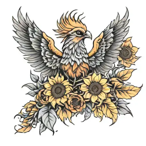 Phoenix Bird And Sunflowers Wrapped