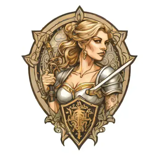 Female Paladin Portrait With Shield And Sword