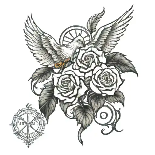 Roman Numerals With Roses And Doves