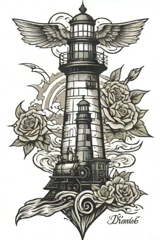 In Memory Of Lighthouse And Train