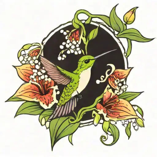 Lily Of The Valley Flowers And Hummingbird Hovering