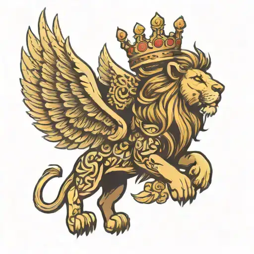 Lion With Wings And Crown Made Of Money