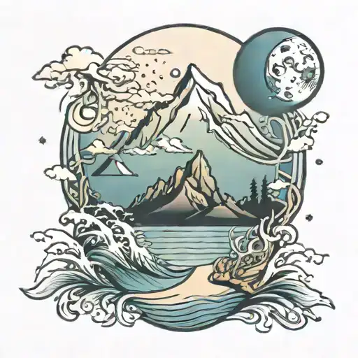 Mountains Moon Ocean