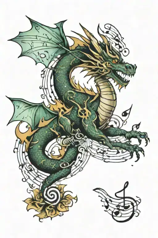 Dragon And Music Notes Floating