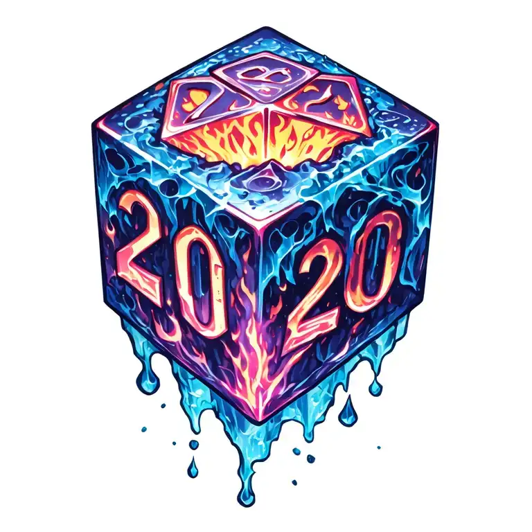 A Lava D20 Dice Showing 20 In An Icy Environment Full Sleeve