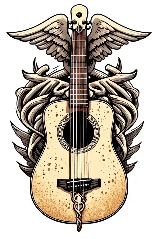 Acustic Guitar With Medical Caduceus Intertwined