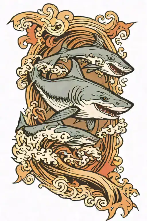 Wave And Shark Swimming