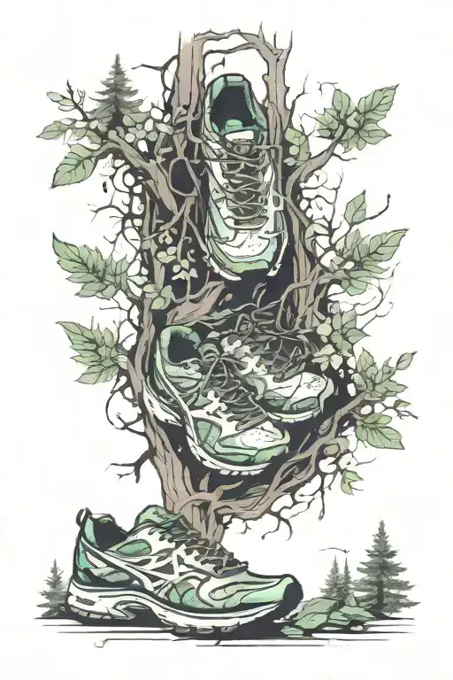 A Trail Of Running Shoes Leading Into A Forest