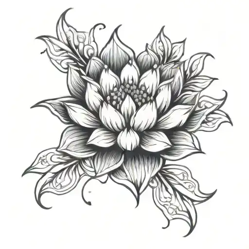 Fine Line Sun Gemini Lotus Flower