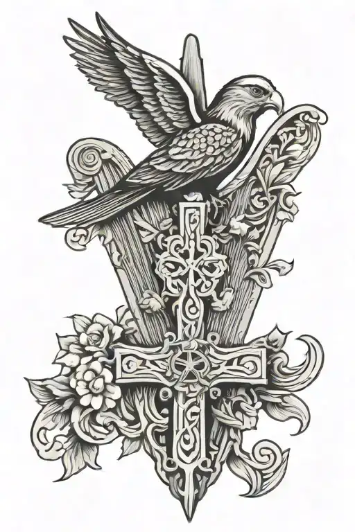 Catholic Cross Polish Falcon Perched Irish Harp