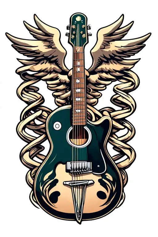 Guitar With Medical Caduceus Intertwined