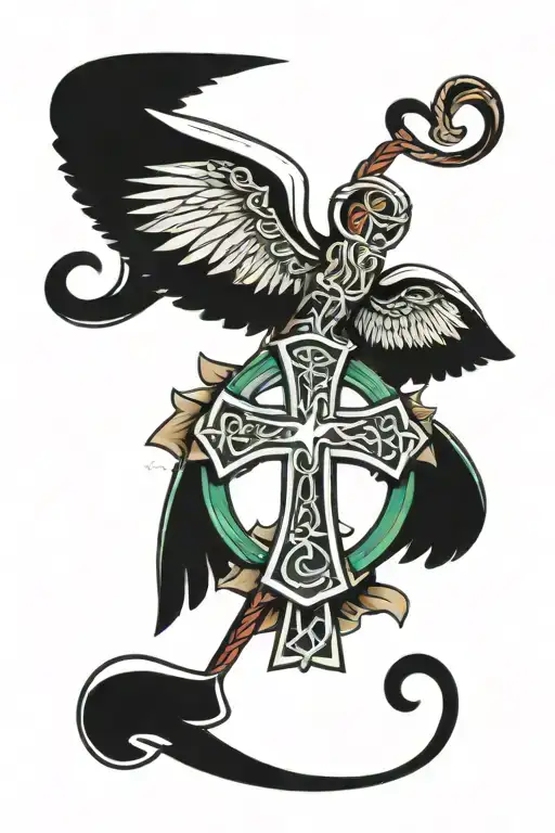 Catholic Cross With Irish Knot With Polish Falcon Spreading Wings