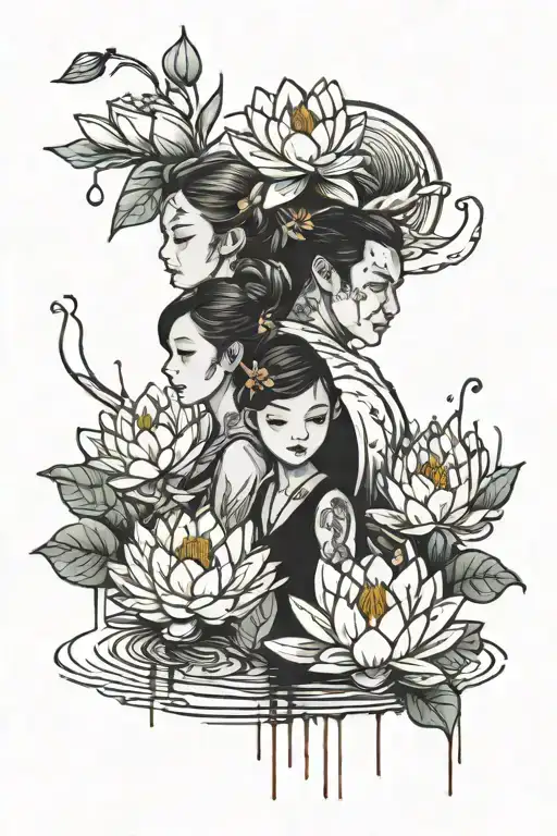 Family And Water Lily