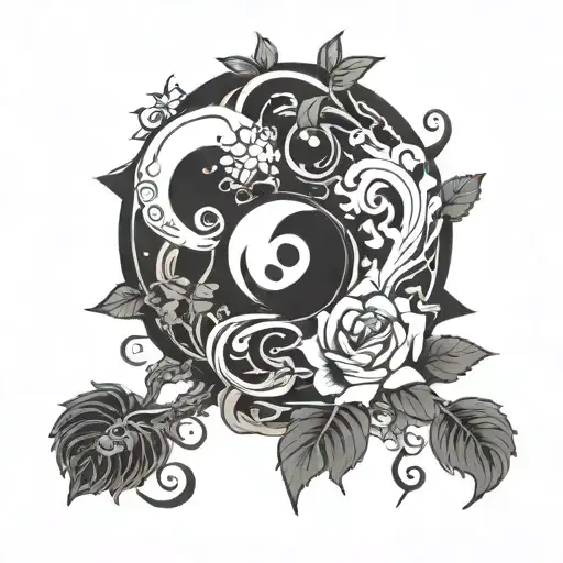 Ying Yang With Flowers Vines And Rebirth Symbol