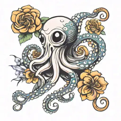 Sexy Thigh Octopus Wrapped Around Flowers Intertwined