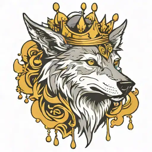 Wolf With Crown On Head Dripping Liquid Gold