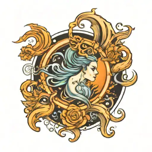 Aquarius Zodiac Sign Tattoo Design Incorporating Elements
