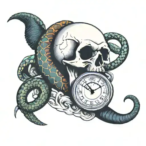 Skull With Clock And Snake
