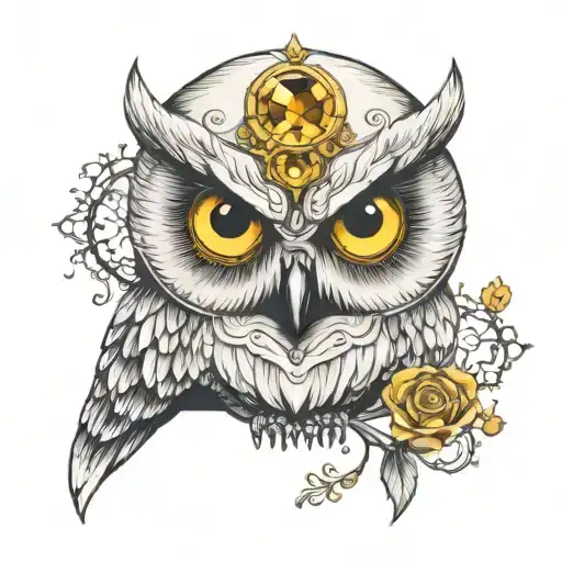 White Owl With Citrine Gem Stones As Eyeballs