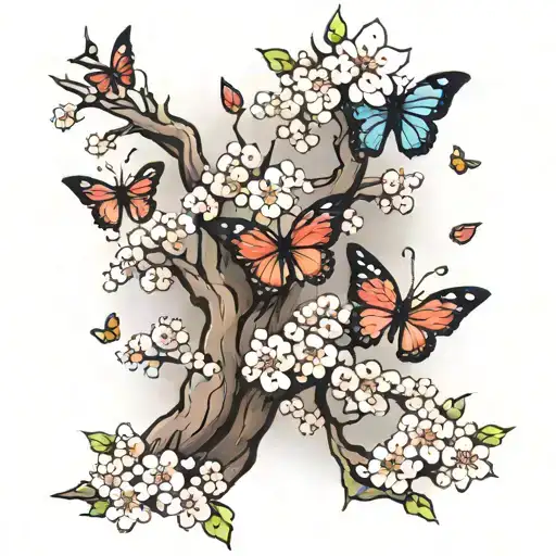 Sakura Tree With Butterflies