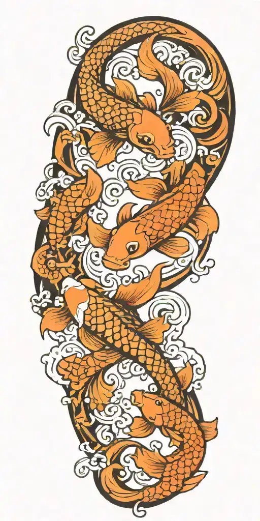 Background Behind Koi And Phoenix Mixing Tribal Designs
