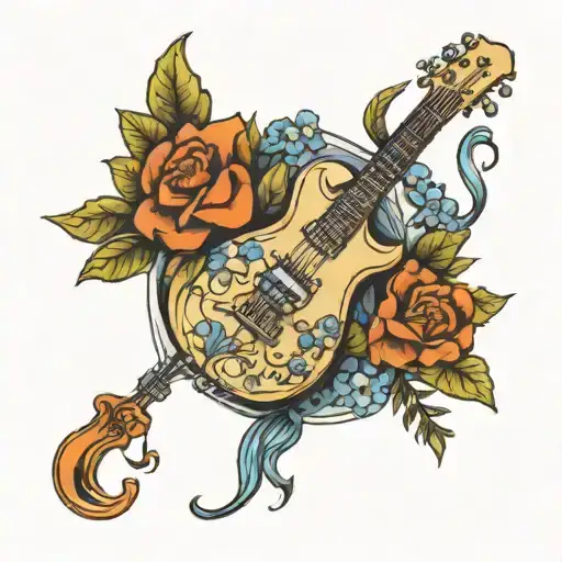 Guitar Of Forget Me Not Flowers