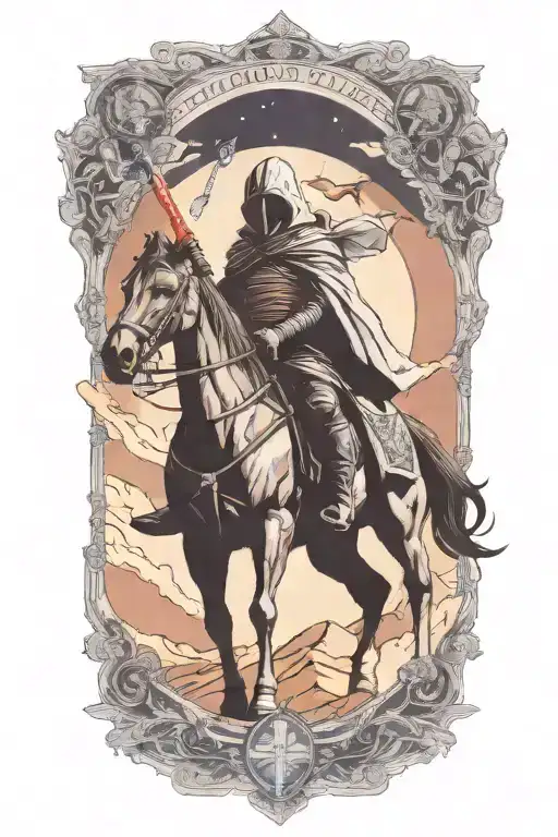 Darth Revan With Red And Blue Light Sabers As A Four Horseman Looking Himself On A Horse